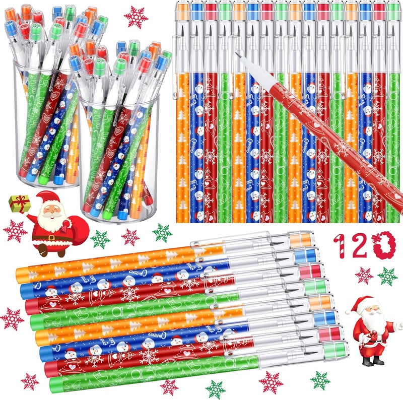 Teling Christmas Stackable Pencils Bulk with Eraser Translucent Pencil Multi Point Stackable Push Pencil Xmas Funny Christmas Winter Theme Pencil Set for School Office Student Teacher Supply(120 Pcs) - Image 1